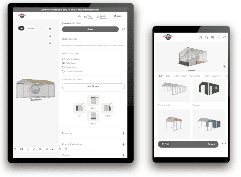 3d carport builder mobile view